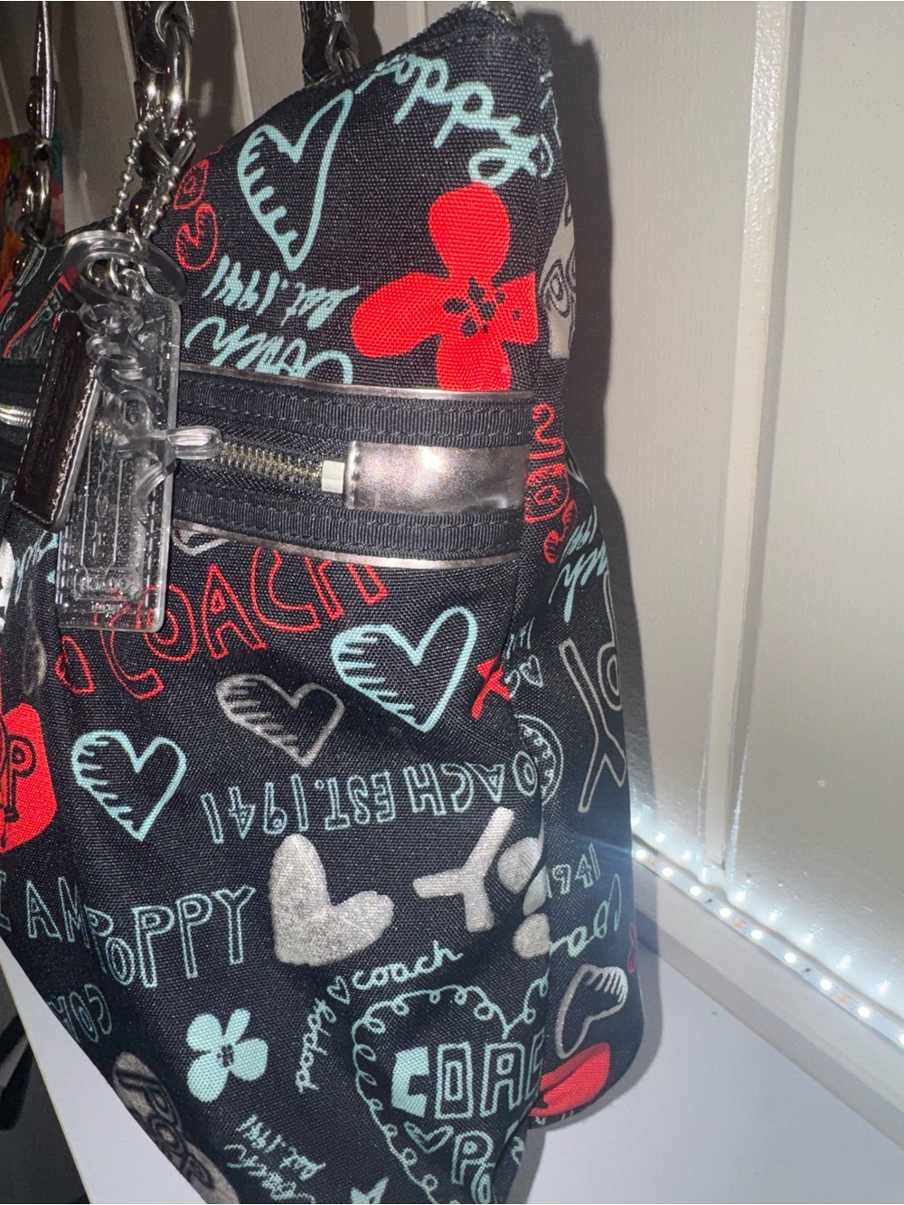 Coach POPPY in Unique Black, Teal, Red & Silver, in Amazing Preloved Condition❤️ - Picture 6 of 14